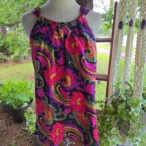 J. Crew Factory 100% Silk Bright Paisley Floral Sleeveless Blouse Size Medium